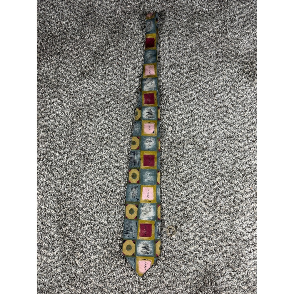 Vintage Ermenegildo Zegna Silk Tie Abstract Geometric Square Panel Pattern